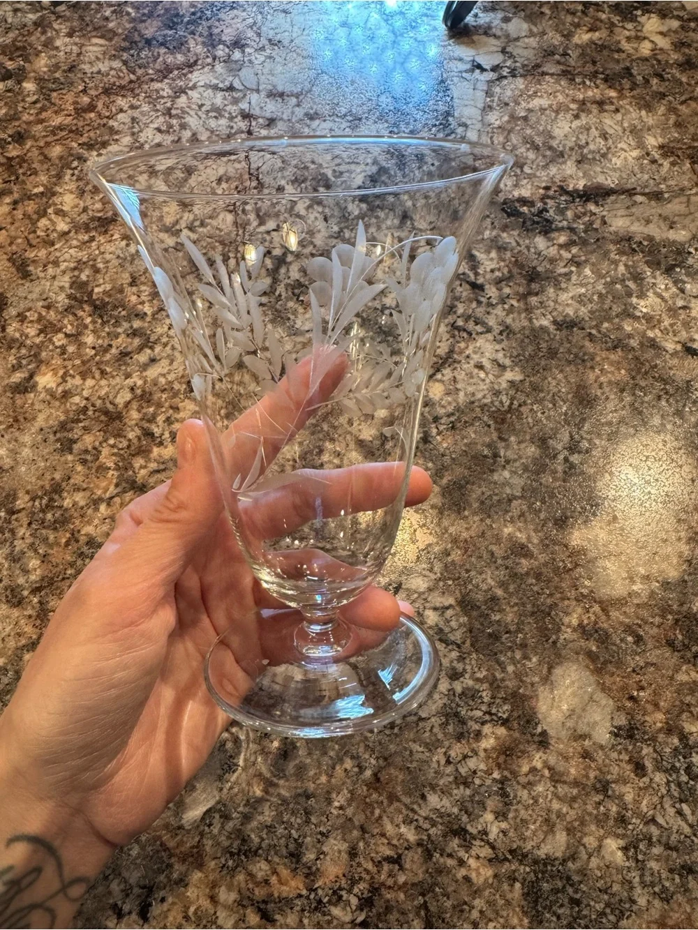Vintage etched crystal iced tea tumbler